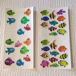 🩵2/$10🩵Sandylion Vintage Fish Stickers - 4 Squares - Partly Used
